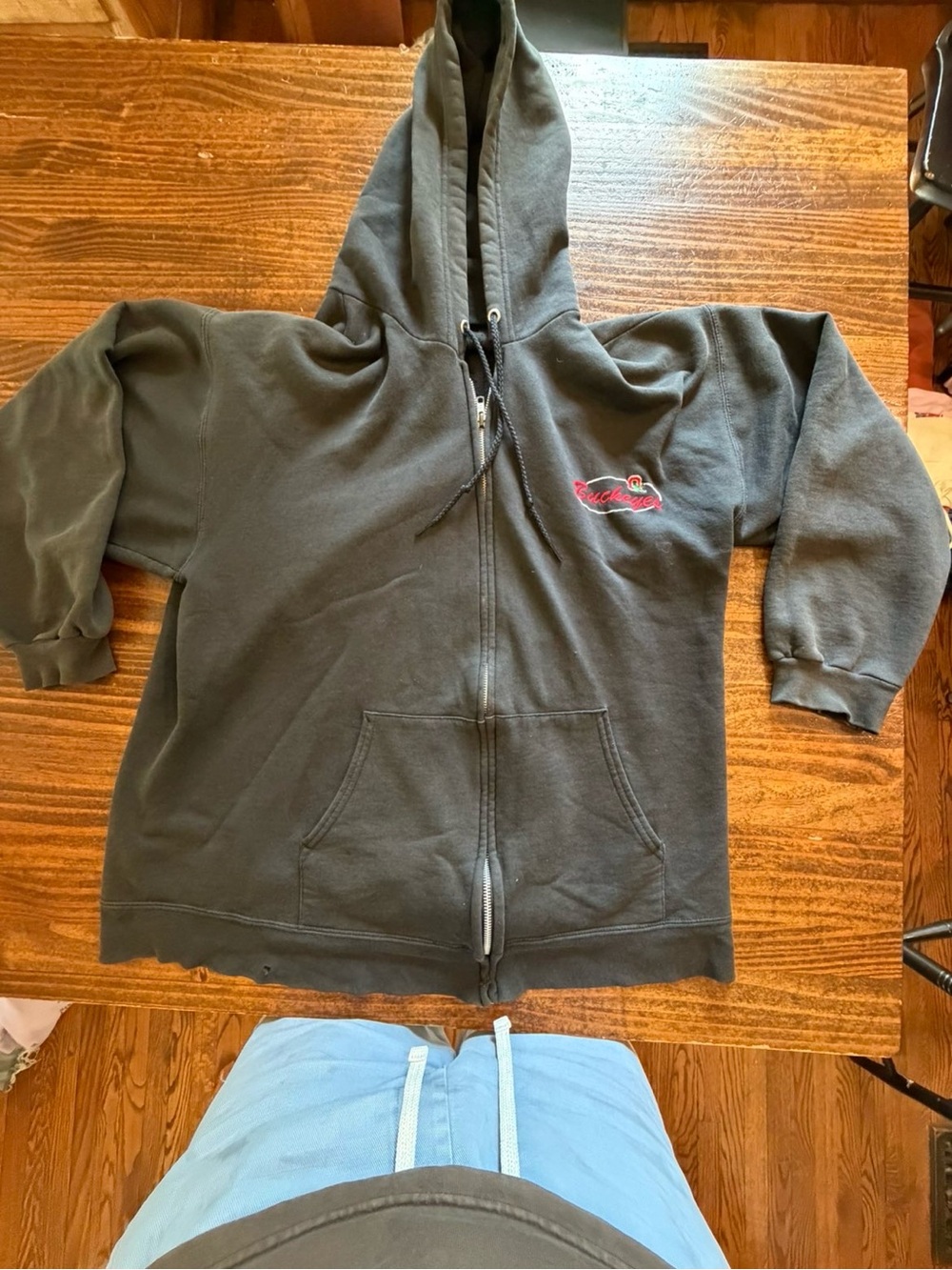 Men's Black Full-Zip Hoodie with Small Embroidered Chest Logo
